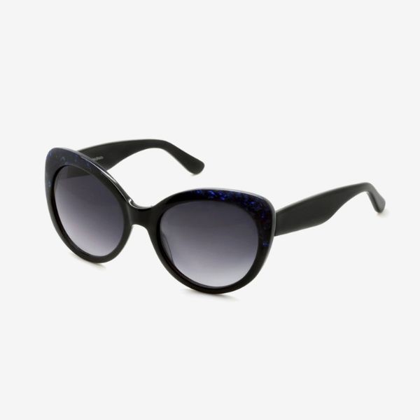 Amara BlackBlue - Archive Sale 2 Side angle of cateye oversized ethical sunglasses in black