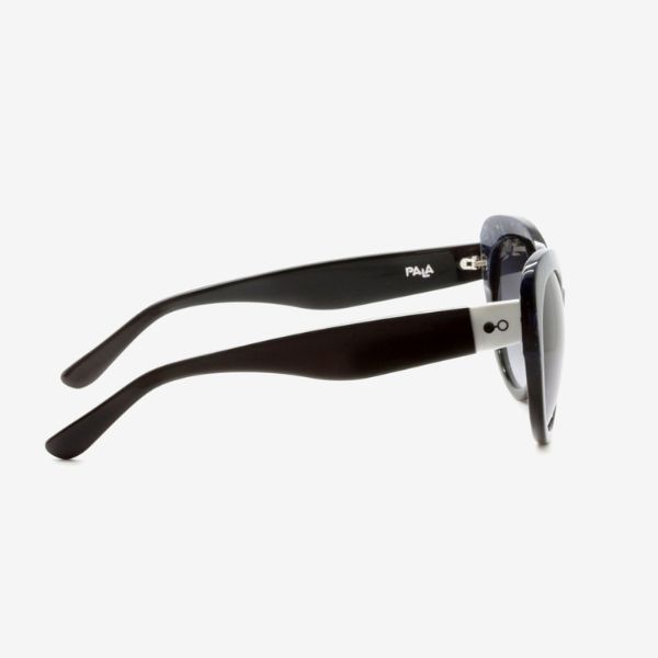 Amara BlackBlue - Archive Sale 3 Side angle of cateye oversized ethical sunglasses in black