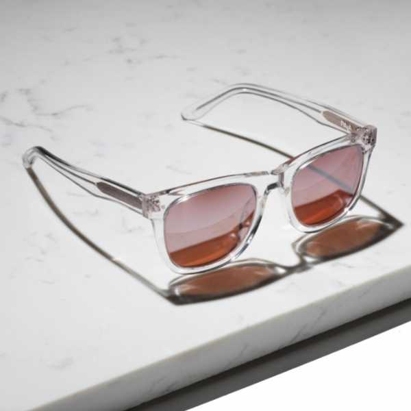 Side angle of Grey wayfarer sunglasses in eco friendly material