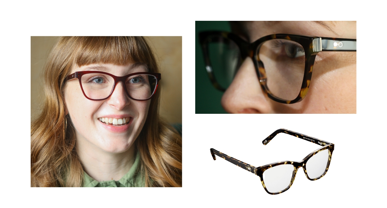 Collage of Anansa cat eye glasses for women. Made from bio-acetate in Italy.