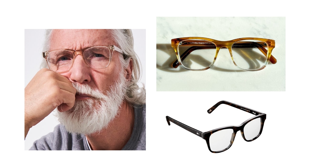 Collage of kazunda square masculine glasses. Made from bio-acetate in Italy.