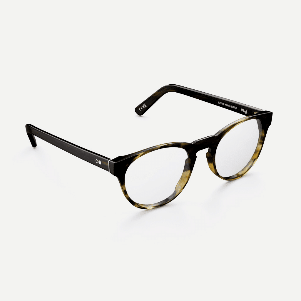 Moyo Oasis - Side Tortoiseshell panto frames. Vintage round glasses with a keyhole nose bridge made from eco-friendly bio-acetate.