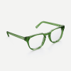 Timamu Emerald - Side Classic square emerald green glasses with a keyhole nose bridge detail. Made from sustainable bio-acetate.
