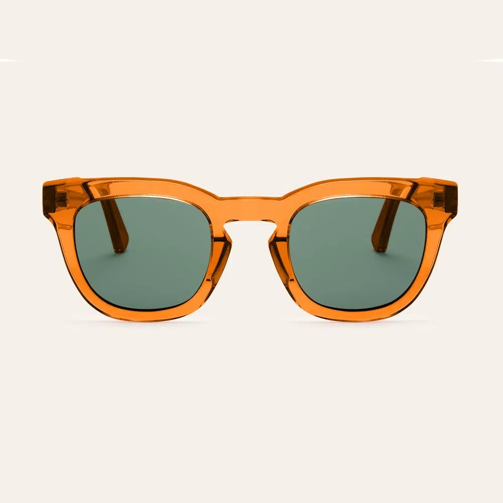 Transparent Burnt Orange Pendo Sunglasses by Pala. Made from sustainable cellulose acetate.